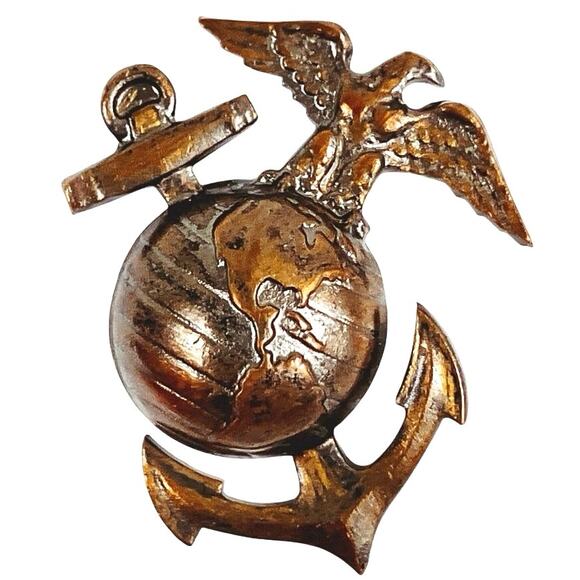 WWII USMC Brass Eagle Globe Anchor Collar Insignia Historical Military Uniform - Picture 1 of 11